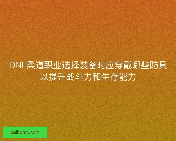 DNF柔道职业选择装备时应穿戴哪些防具以提升战斗力和生存能力